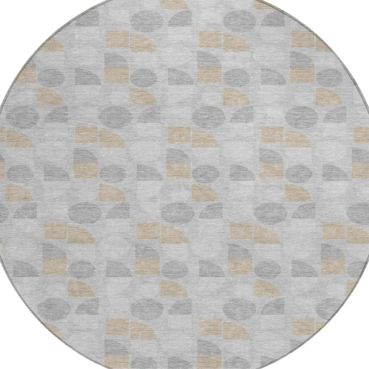 8' Silver And Gray Round Geometric Washable Indoor Outdoor Area Rug Homeroots Outdoor