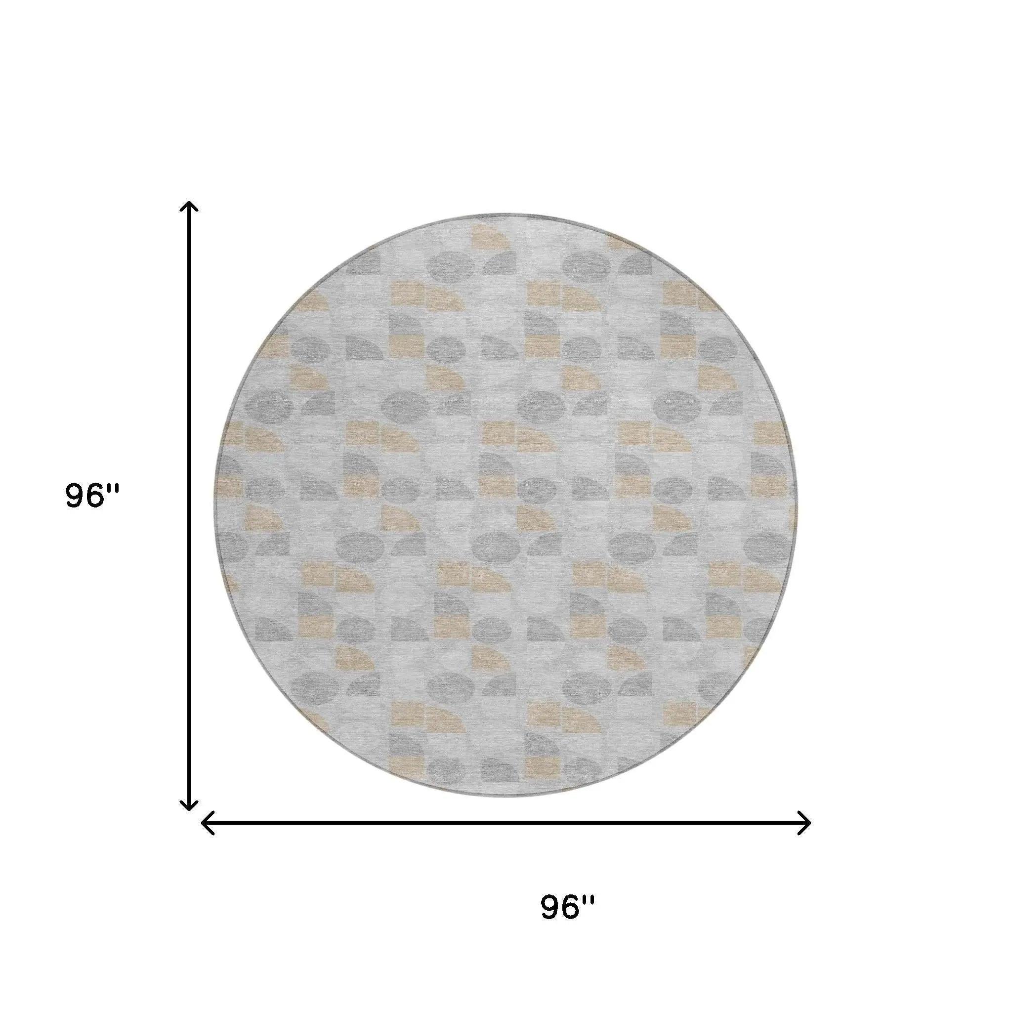 8' Silver And Gray Round Geometric Washable Indoor Outdoor Area Rug Homeroots Outdoor