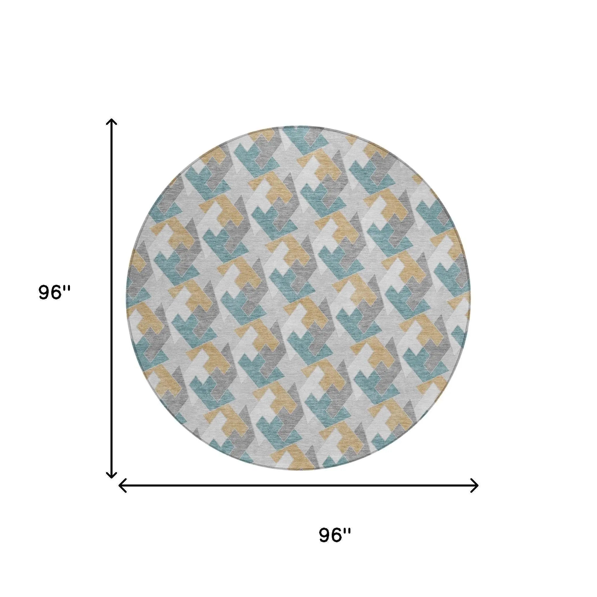 8' Silver And Gray Round Geometric Washable Indoor Outdoor Area Rug Homeroots Outdoor