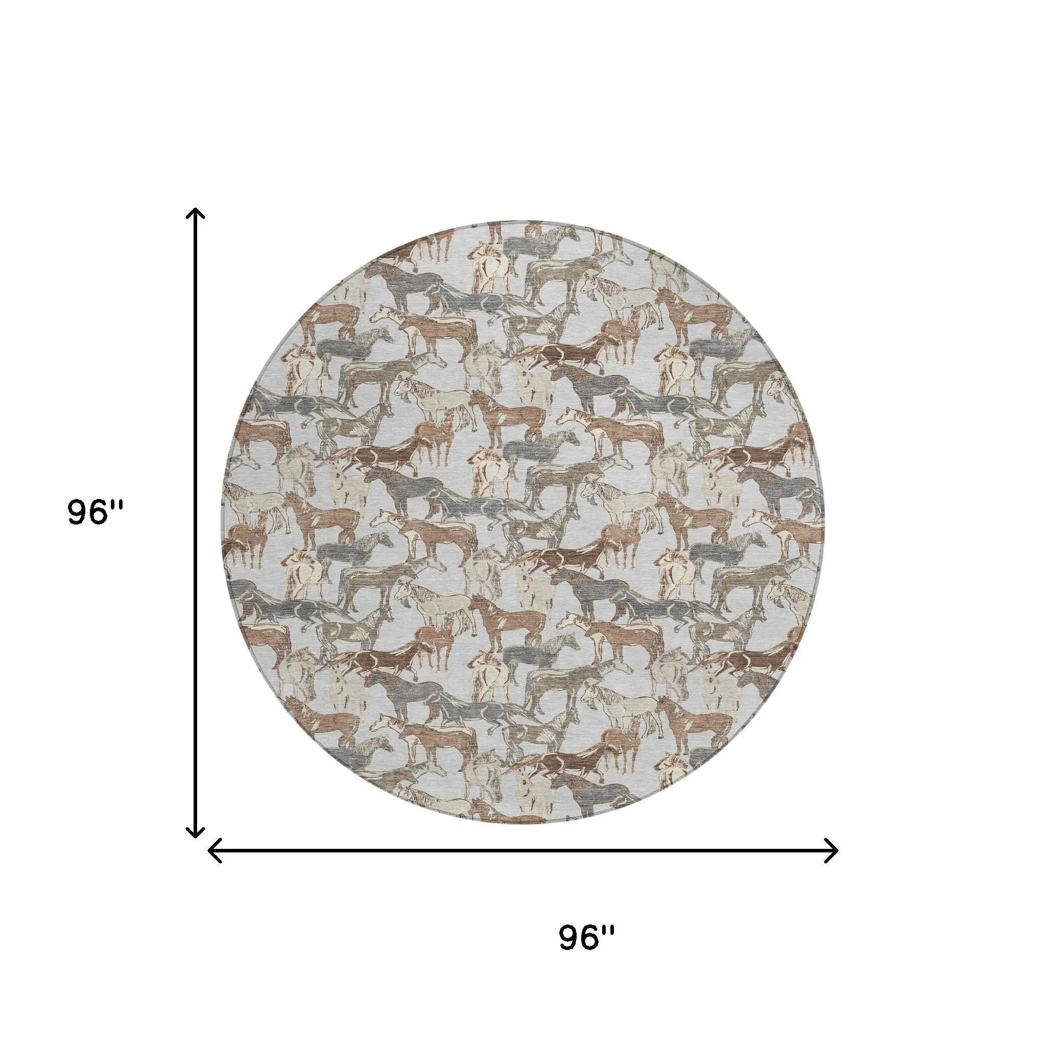 8' Silver And Gray Round Horse Washable Indoor Outdoor Area Rug Homeroots Outdoor