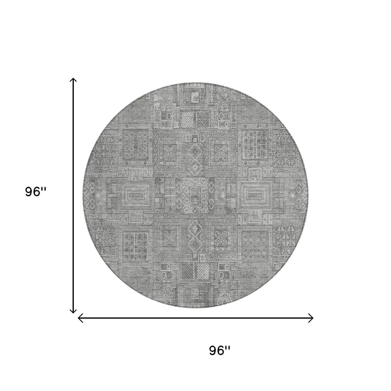 8' Silver And Gray Round Oriental Washable Indoor Outdoor Area Rug Homeroots Outdoor