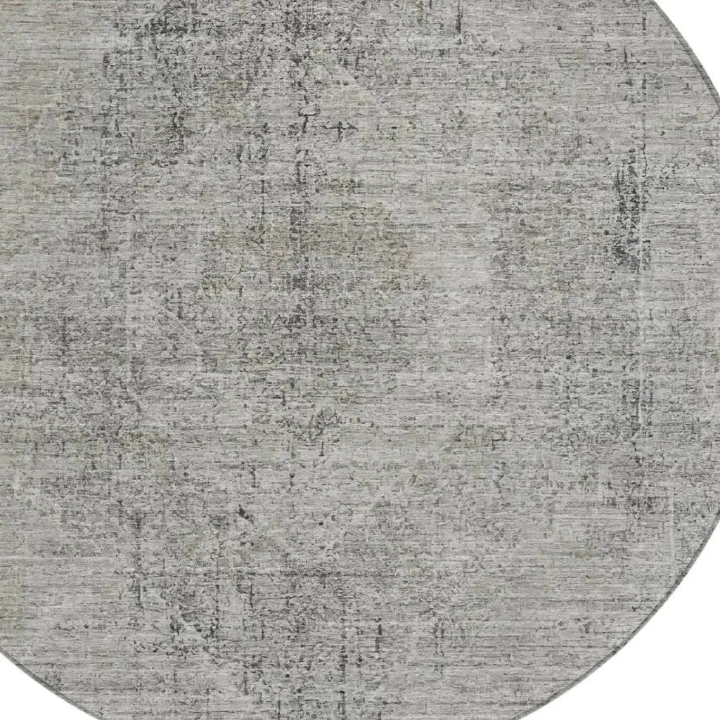 8' Silver And Gray Round Oriental Washable Indoor Outdoor Area Rug Homeroots Outdoor