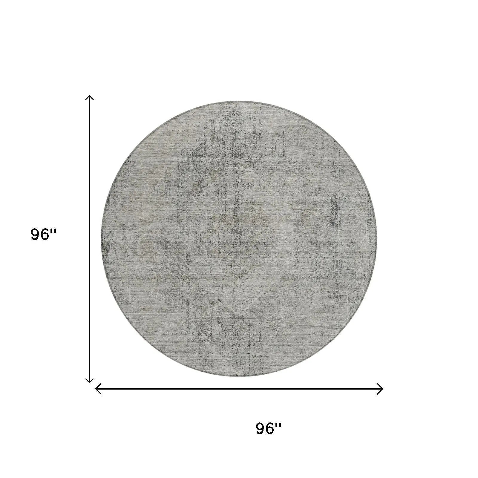 8' Silver And Gray Round Oriental Washable Indoor Outdoor Area Rug Homeroots Outdoor