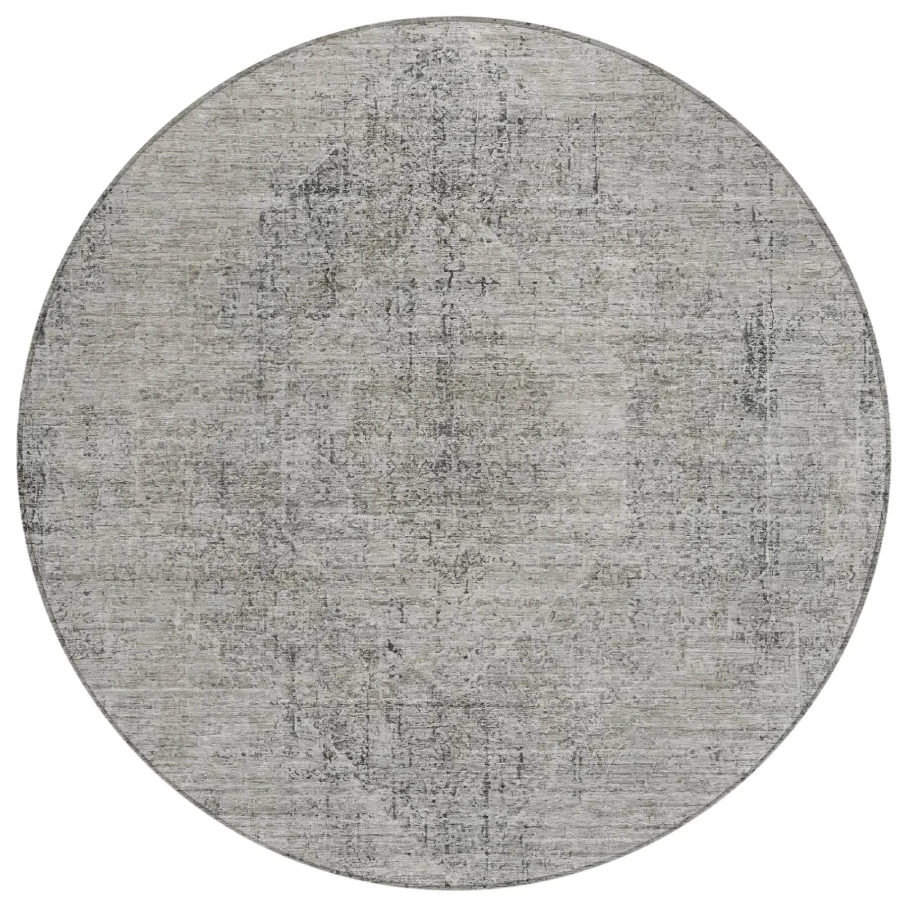 8' Silver And Gray Round Oriental Washable Indoor Outdoor Area Rug Homeroots Outdoor