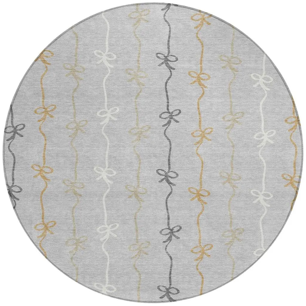 8' Silver And Gray Round Southwestern Washable Indoor Outdoor Area Rug Homeroots Outdoor