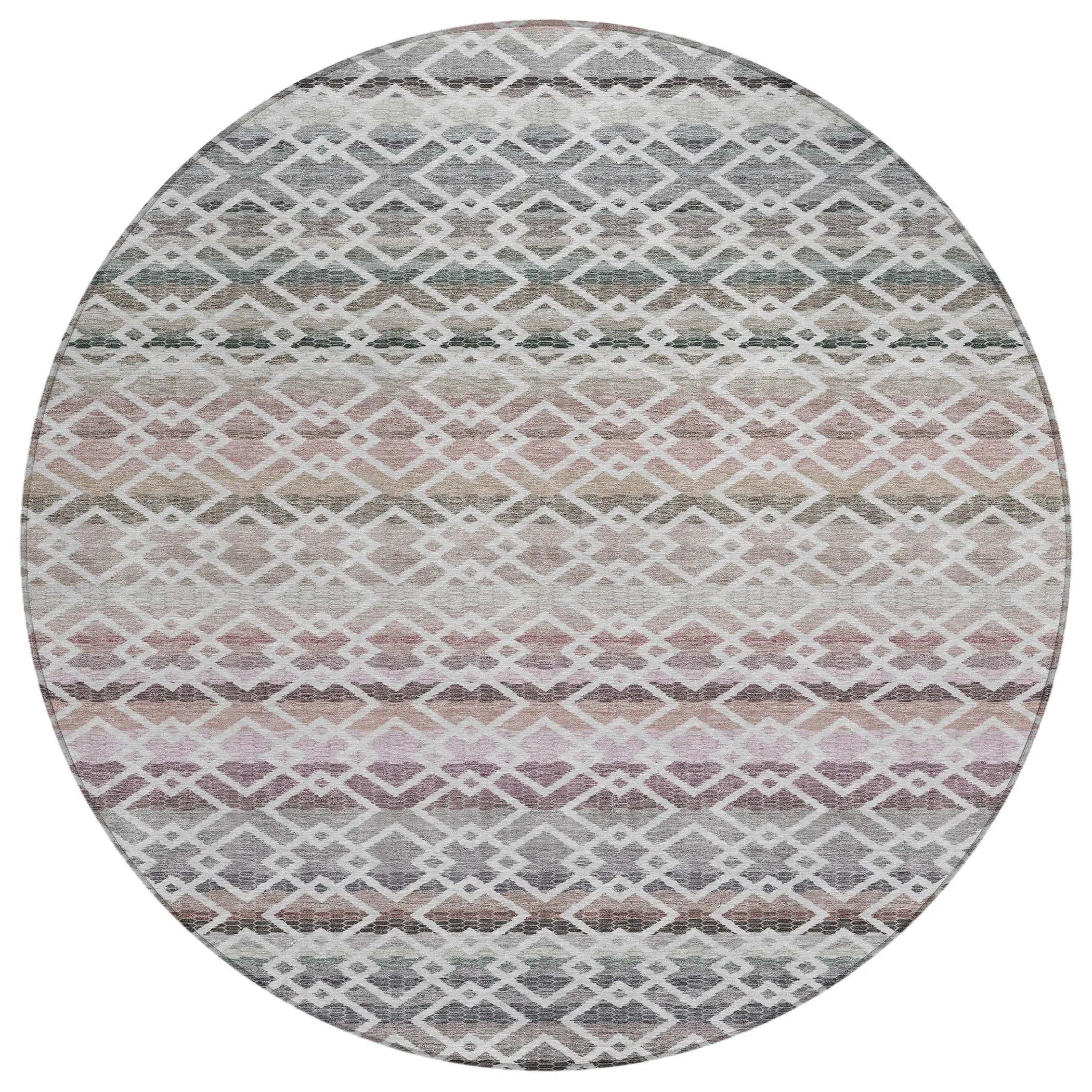 8' Silver And Gray Round Striped Washable Indoor Outdoor Area Rug Homeroots Outdoor