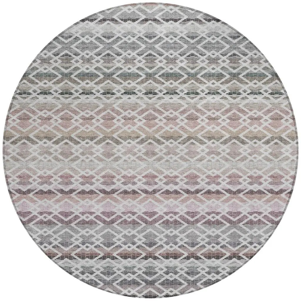 8' Silver And Gray Round Striped Washable Indoor Outdoor Area Rug Homeroots Outdoor
