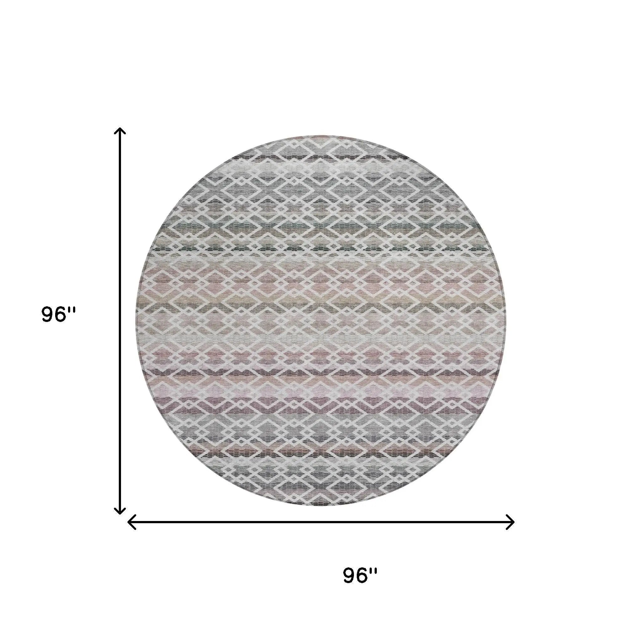 8' Silver And Gray Round Striped Washable Indoor Outdoor Area Rug Homeroots Outdoor