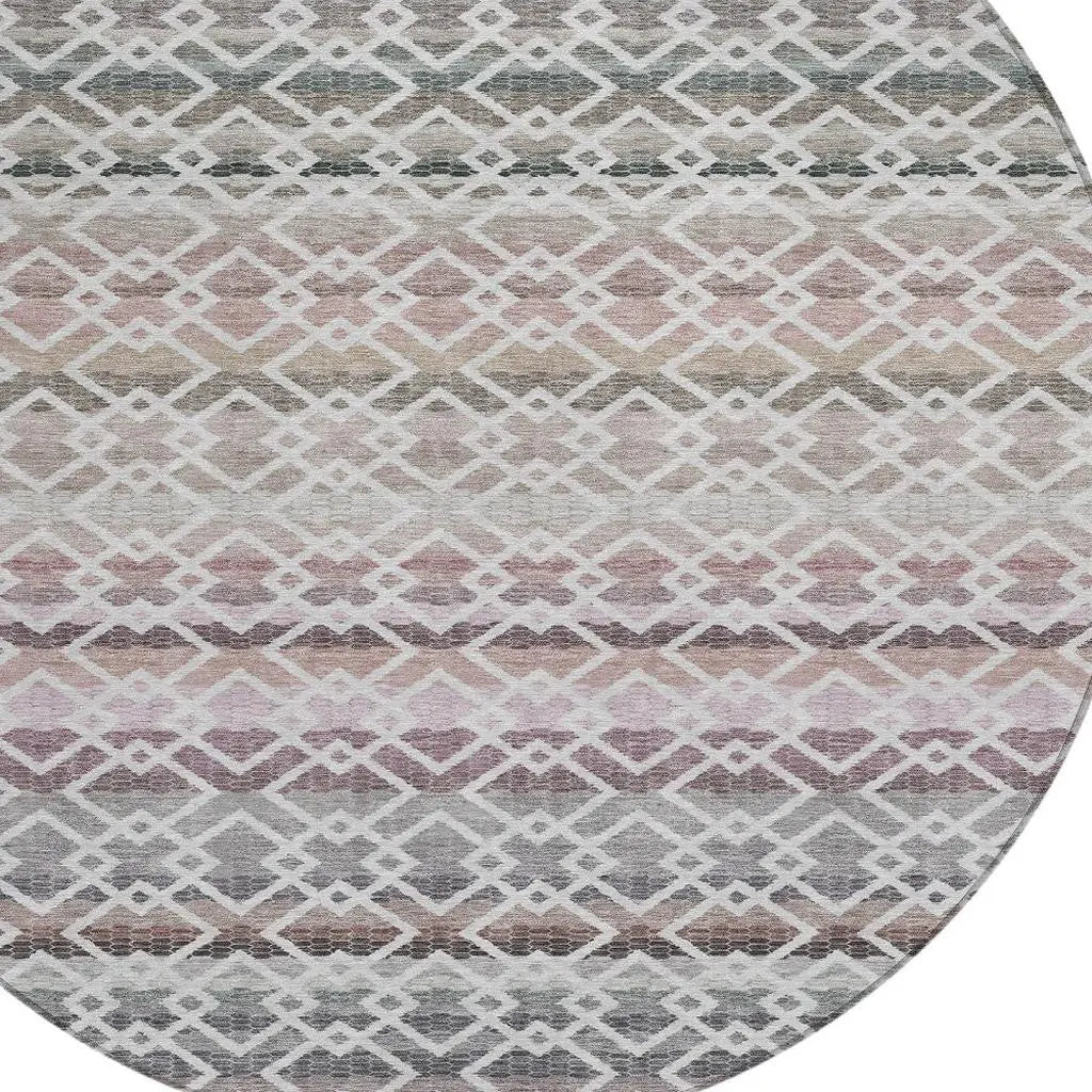 8' Silver And Gray Round Striped Washable Indoor Outdoor Area Rug Homeroots Outdoor