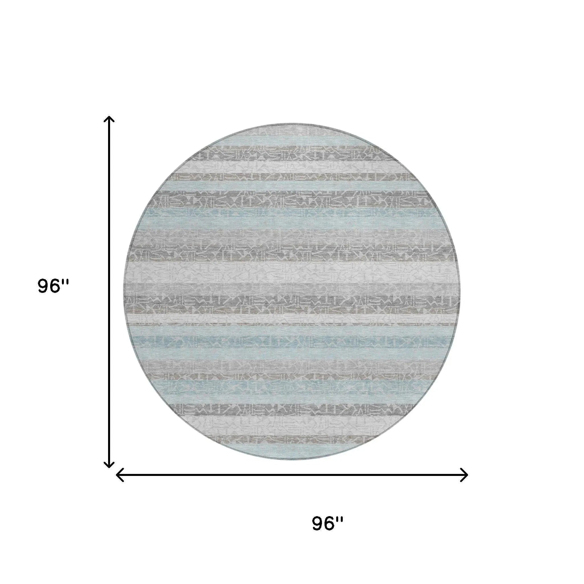 8' Silver And Gray Round Striped Washable Indoor Outdoor Area Rug Homeroots Outdoor