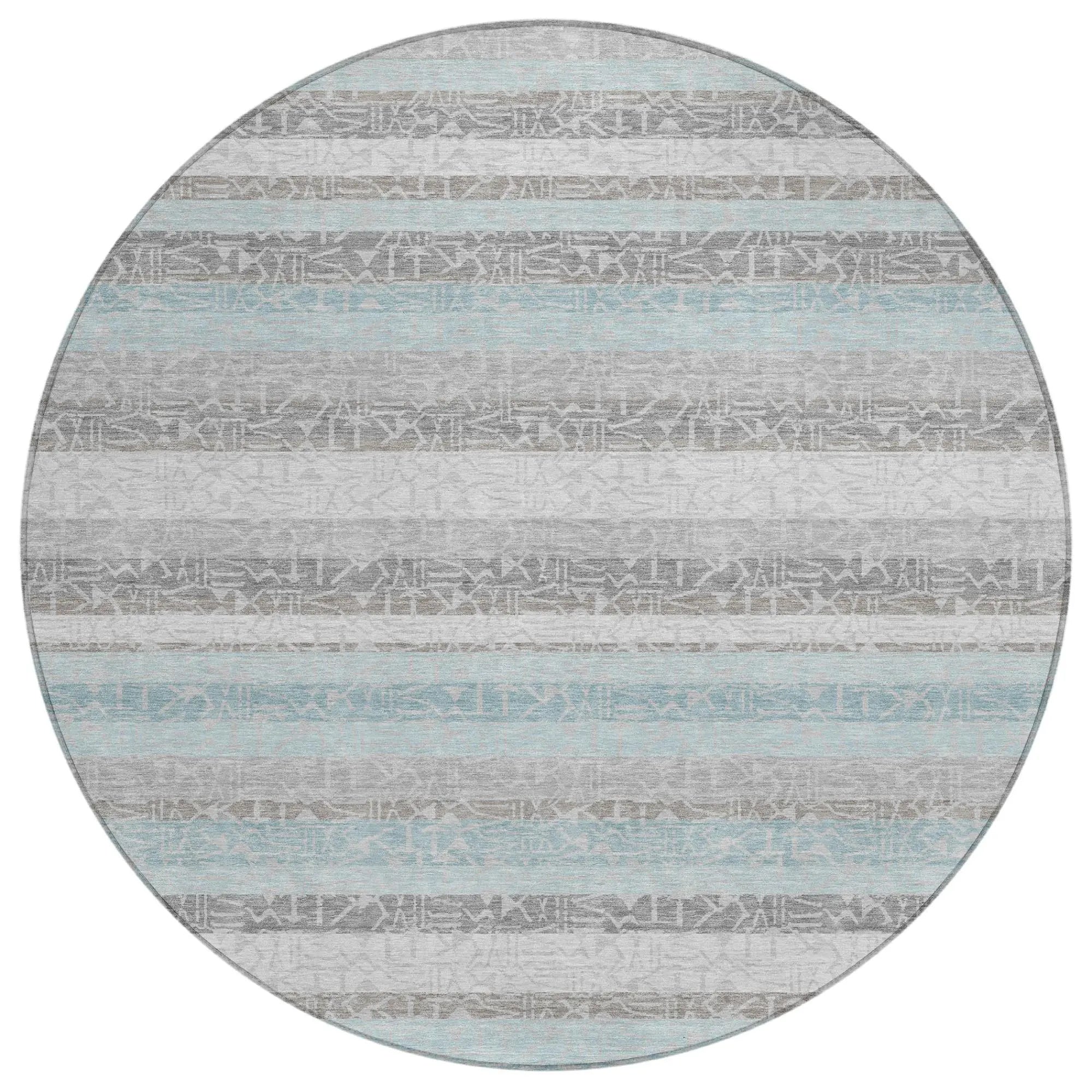 8' Silver And Gray Round Striped Washable Indoor Outdoor Area Rug Homeroots Outdoor