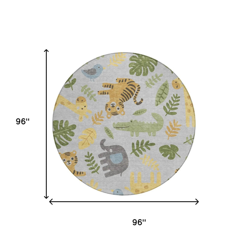 8' Silver And Ivory Round Abstract Washable Indoor Outdoor Area Rug Homeroots Outdoor