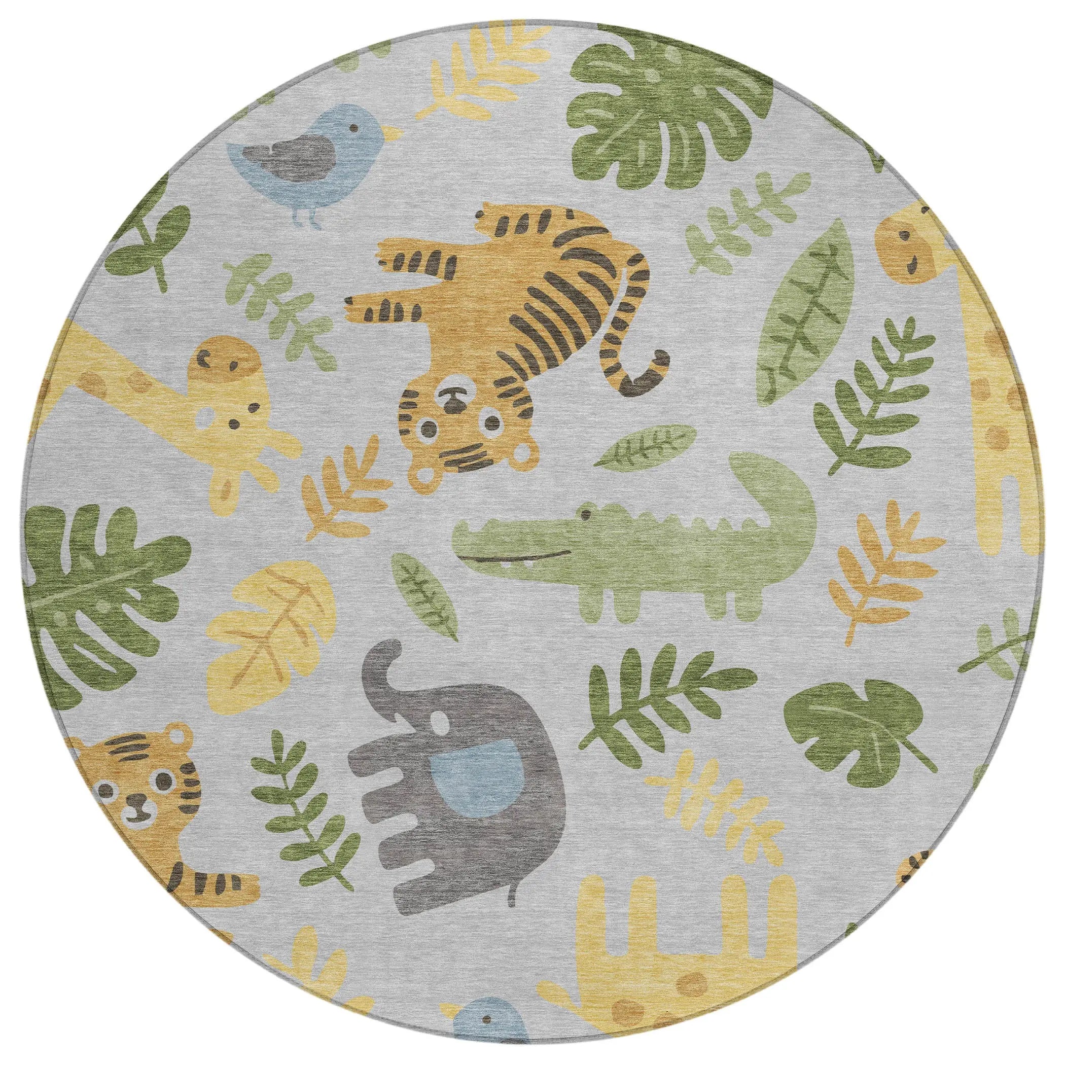8' Silver And Ivory Round Abstract Washable Indoor Outdoor Area Rug Homeroots Outdoor