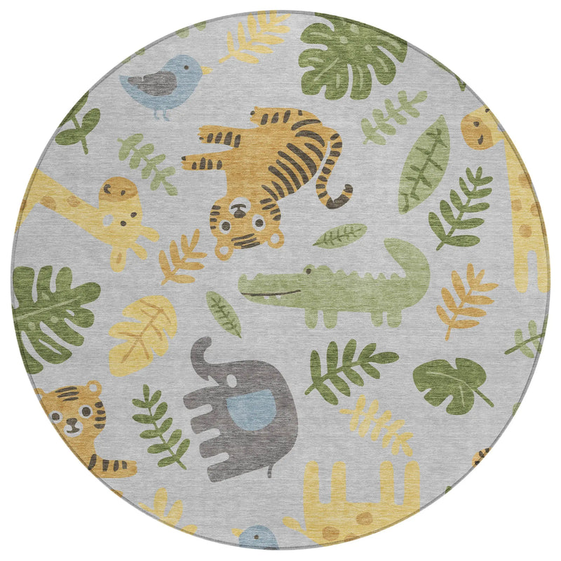 8' Silver And Ivory Round Abstract Washable Indoor Outdoor Area Rug Homeroots Outdoor