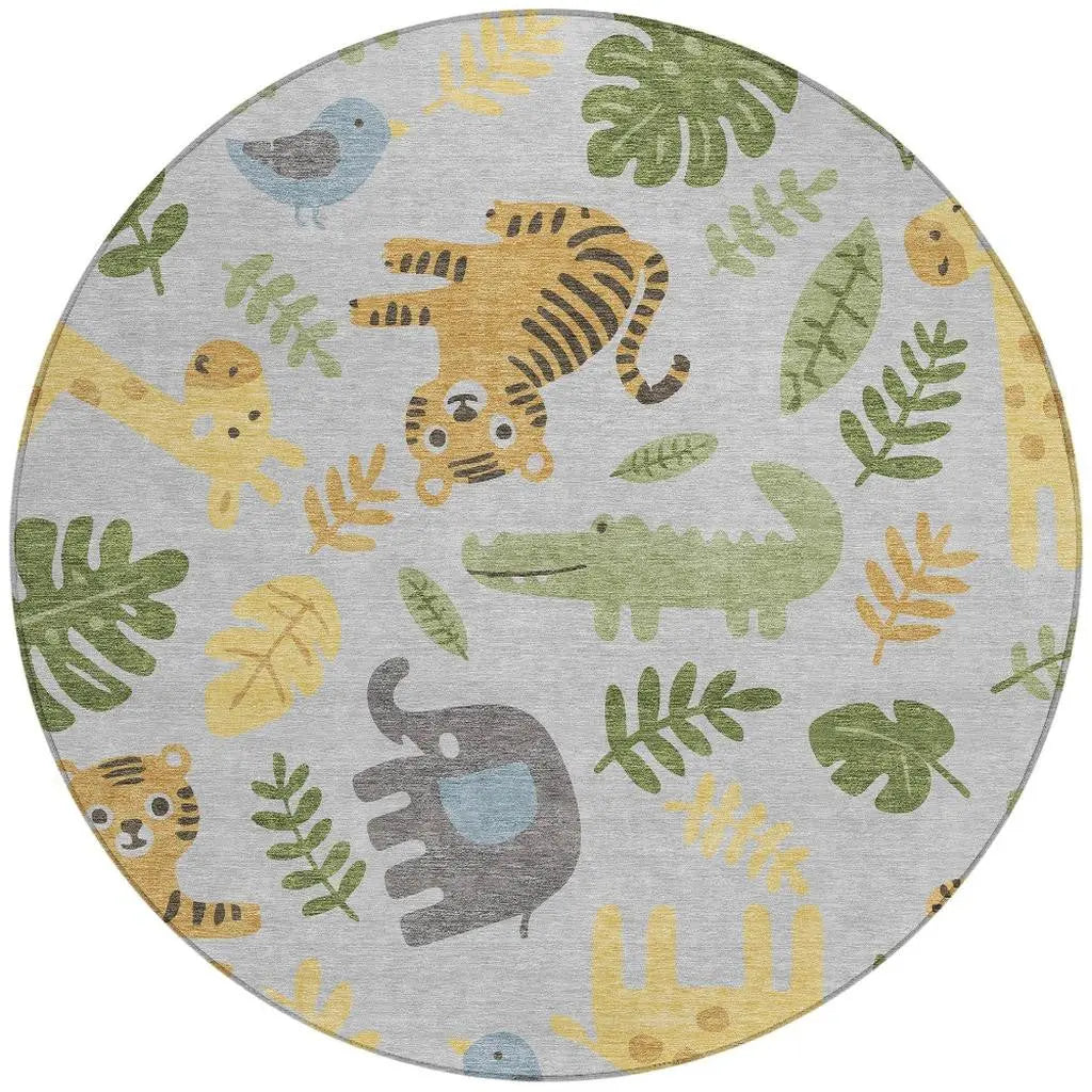 8' Silver And Ivory Round Abstract Washable Indoor Outdoor Area Rug Homeroots Outdoor