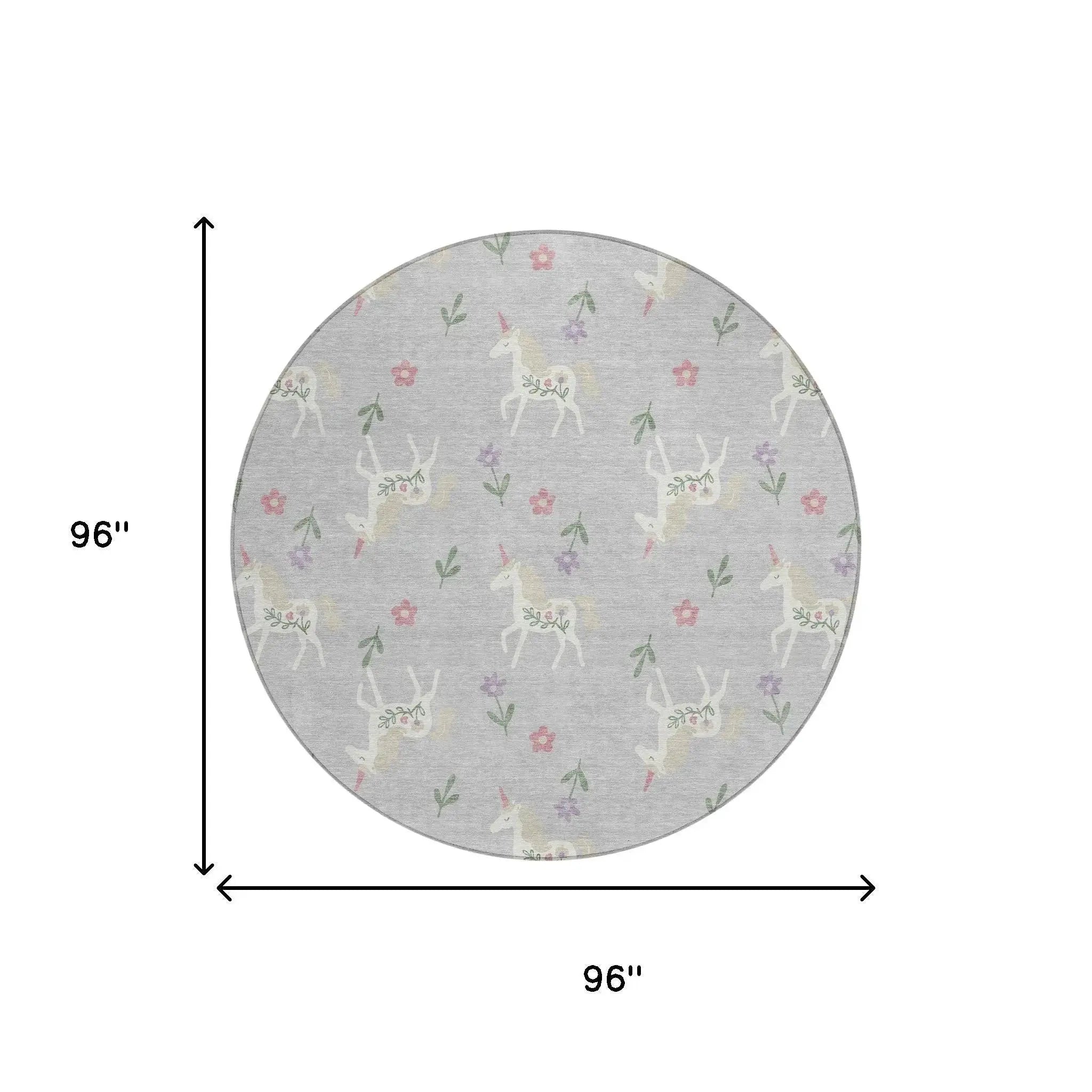 8' Silver And Ivory Round Floral Washable Indoor Outdoor Area Rug Homeroots Outdoor
