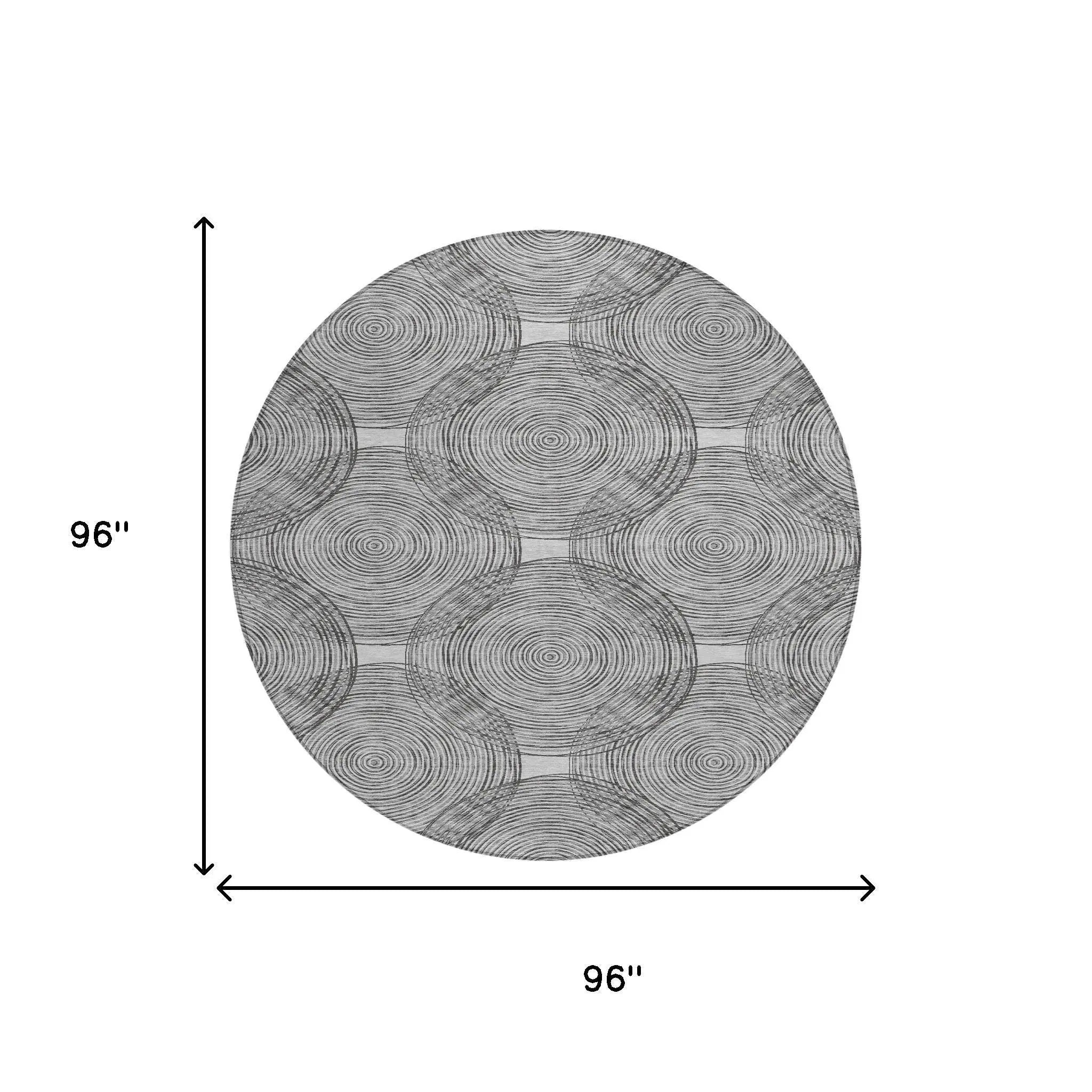 8' Silver And Ivory Round Geometric Washable Indoor Outdoor Area Rug Homeroots Outdoor