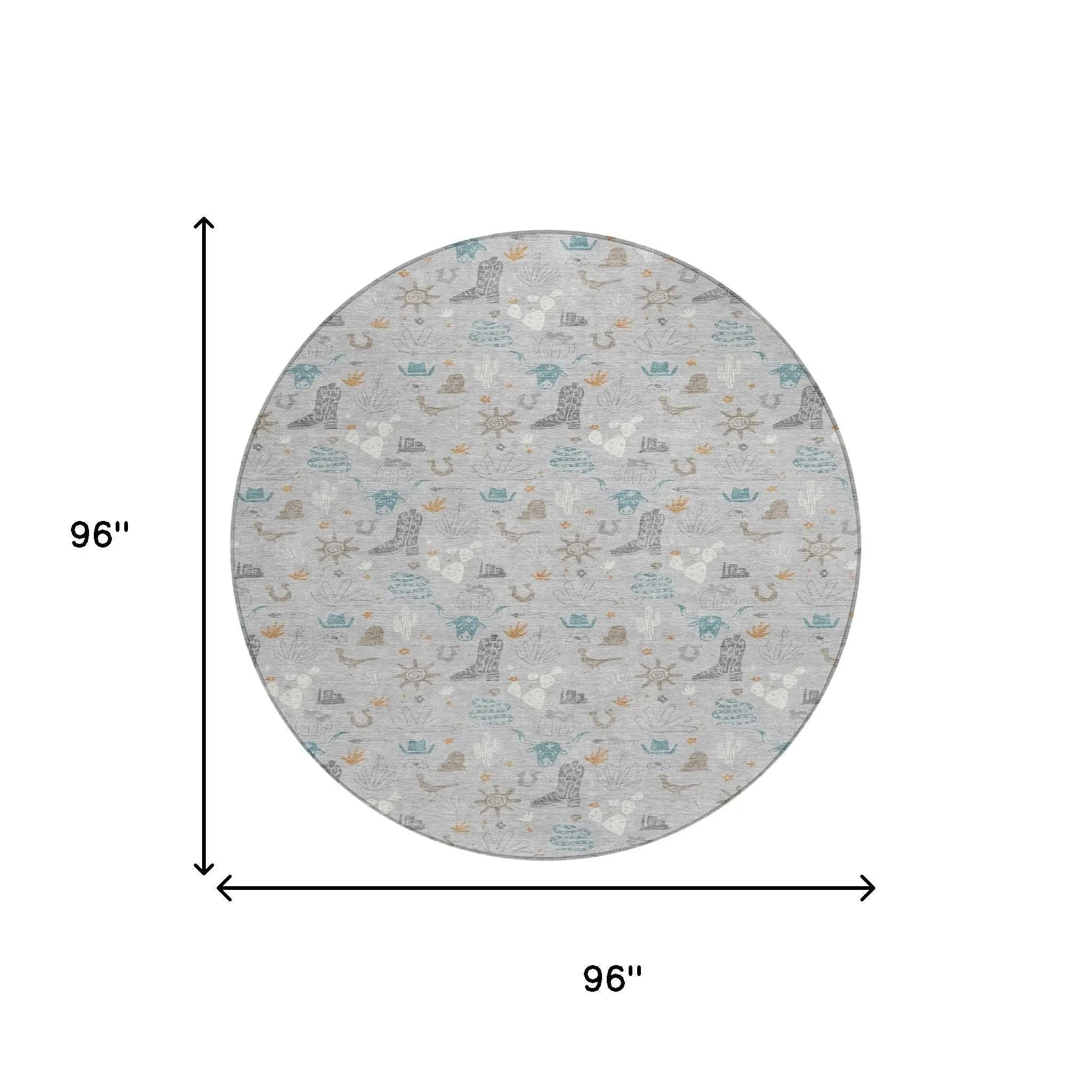 8' Silver And Teal Blue Round Cactus Washable Indoor Outdoor Area Rug Homeroots Outdoor