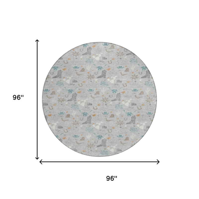 8' Silver And Teal Blue Round Cactus Washable Indoor Outdoor Area Rug Homeroots Outdoor