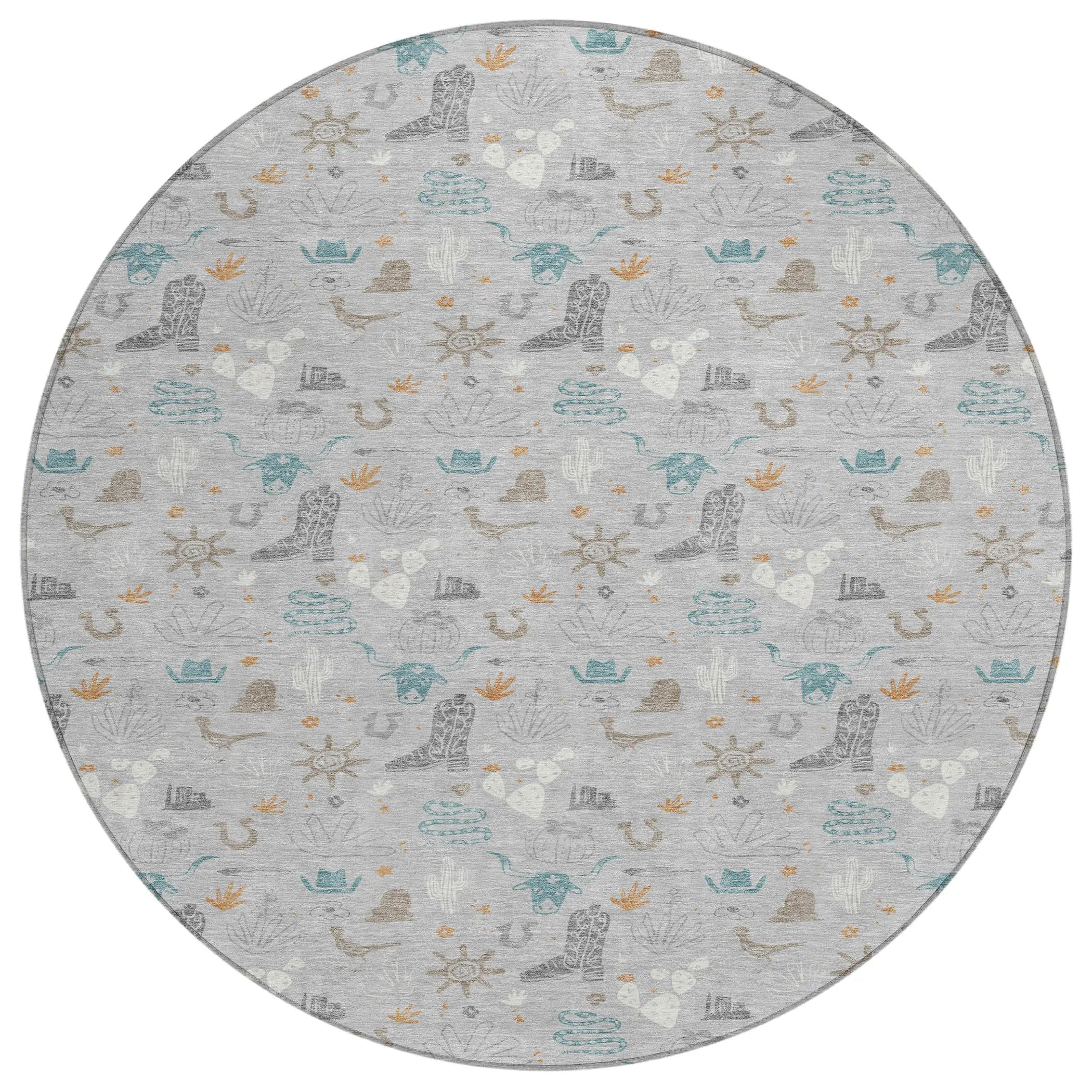 8' Silver And Teal Blue Round Cactus Washable Indoor Outdoor Area Rug Homeroots Outdoor