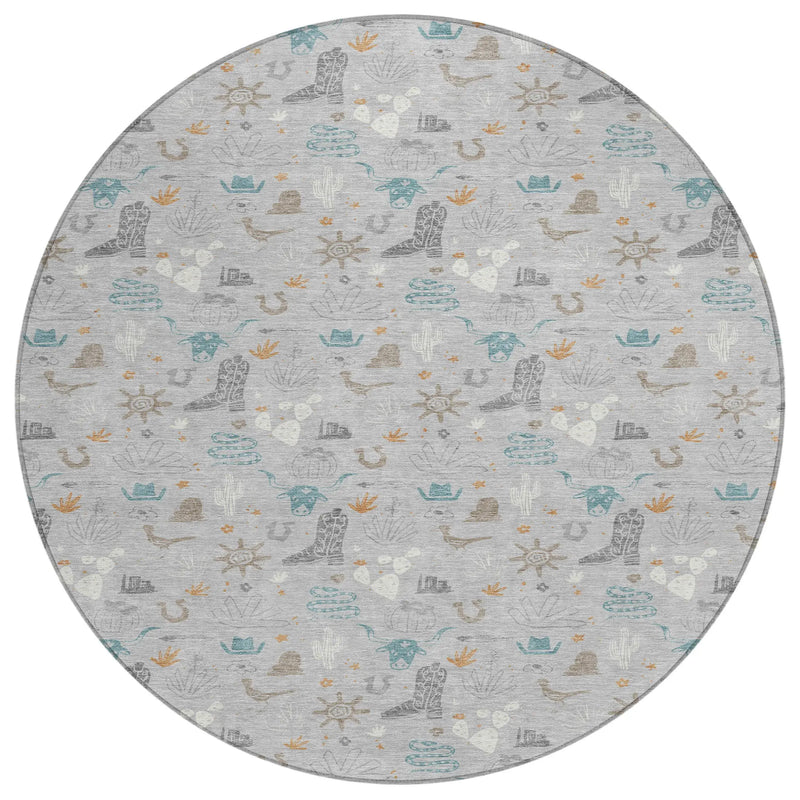 8' Silver And Teal Blue Round Cactus Washable Indoor Outdoor Area Rug Homeroots Outdoor