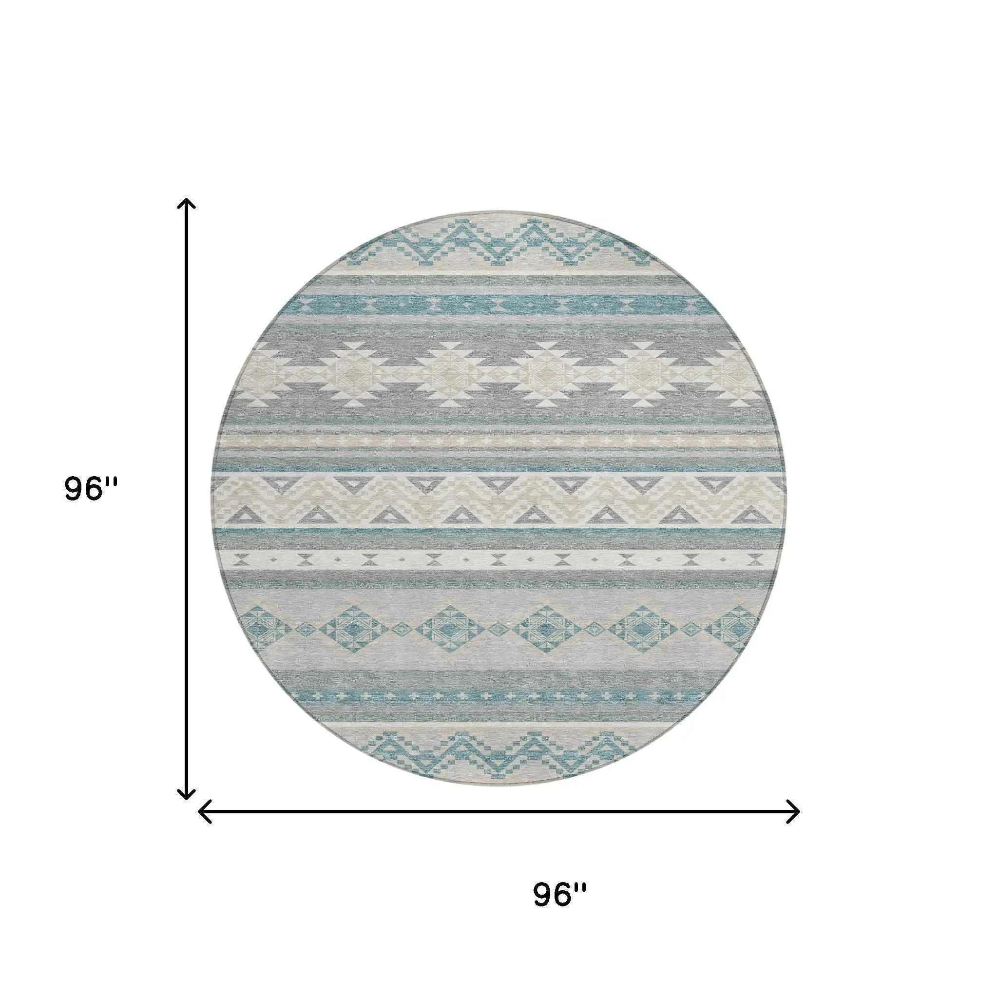 8' Silver And Teal Blue Round Southwestern Washable Indoor Outdoor Area Rug Homeroots Outdoor