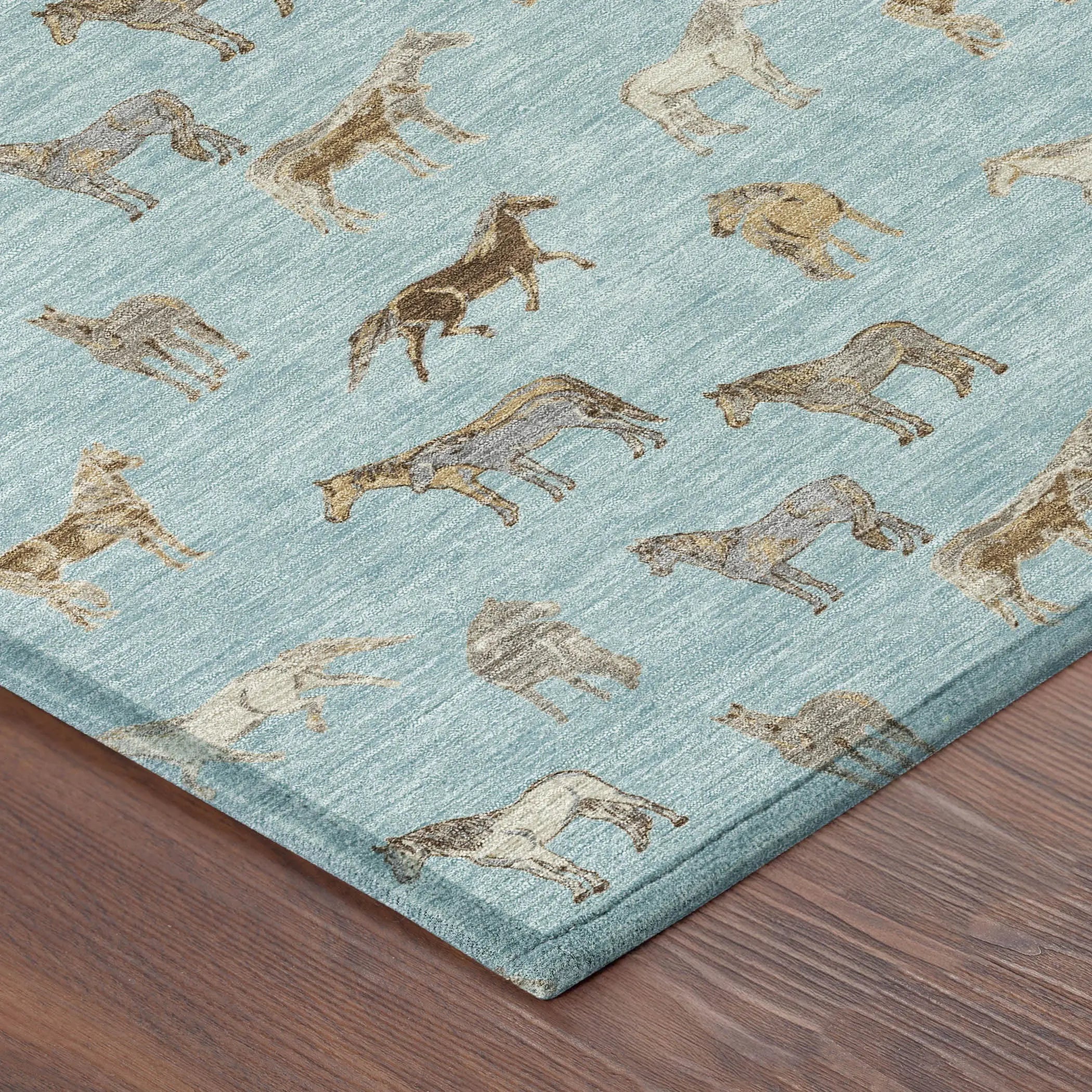 8' Sky Blue And Beige Round Horse Washable Indoor Outdoor Area Rug Homeroots Outdoor