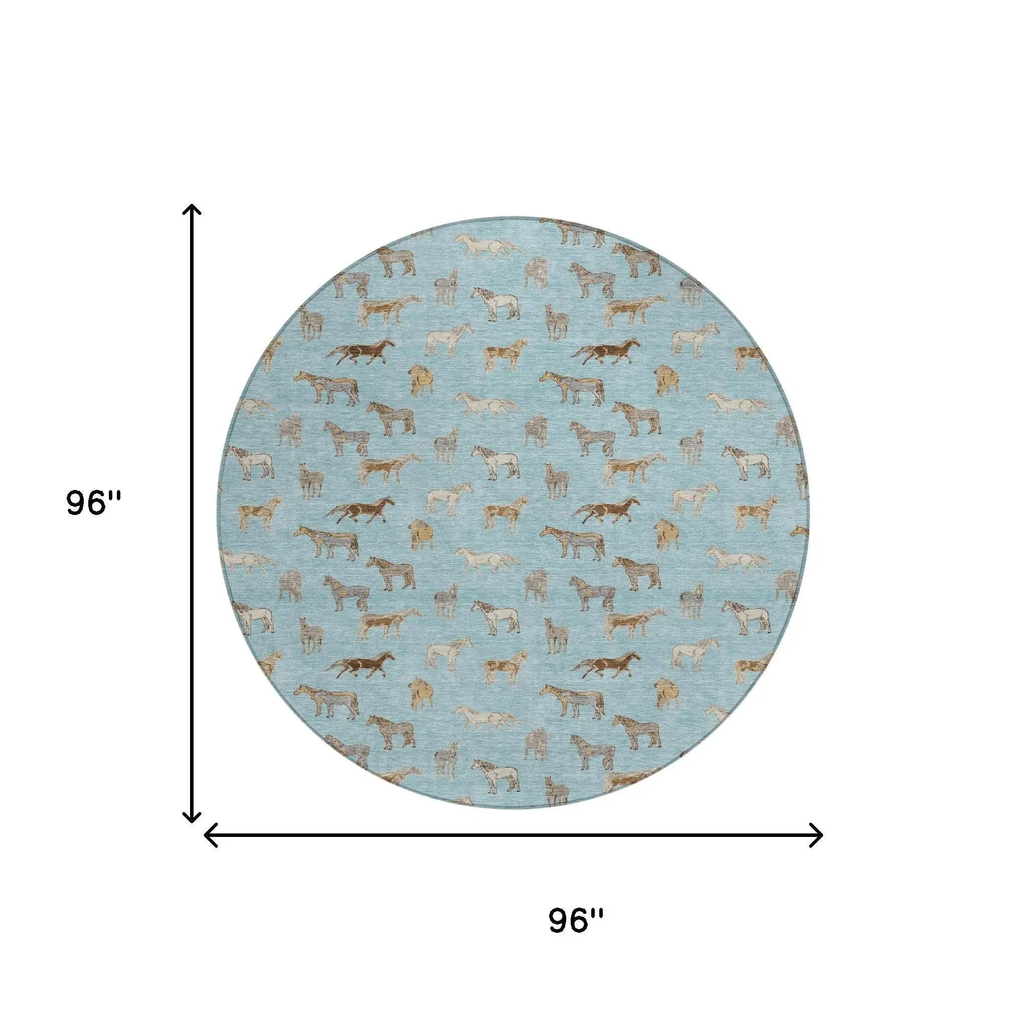 8' Sky Blue And Beige Round Horse Washable Indoor Outdoor Area Rug Homeroots Outdoor