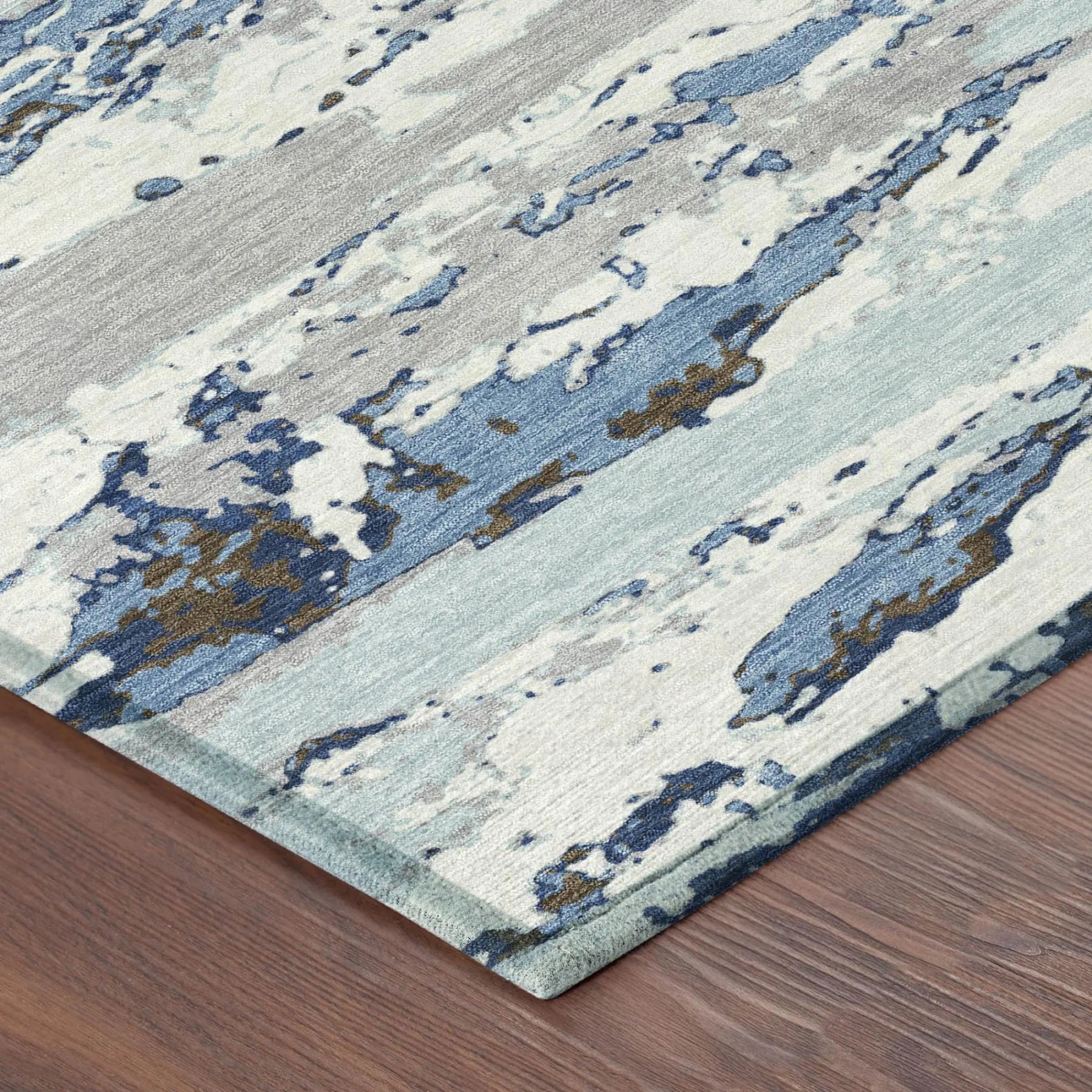 8' Sky Blue And Blue Round Abstract Washable Indoor Outdoor Area Rug Homeroots Outdoor