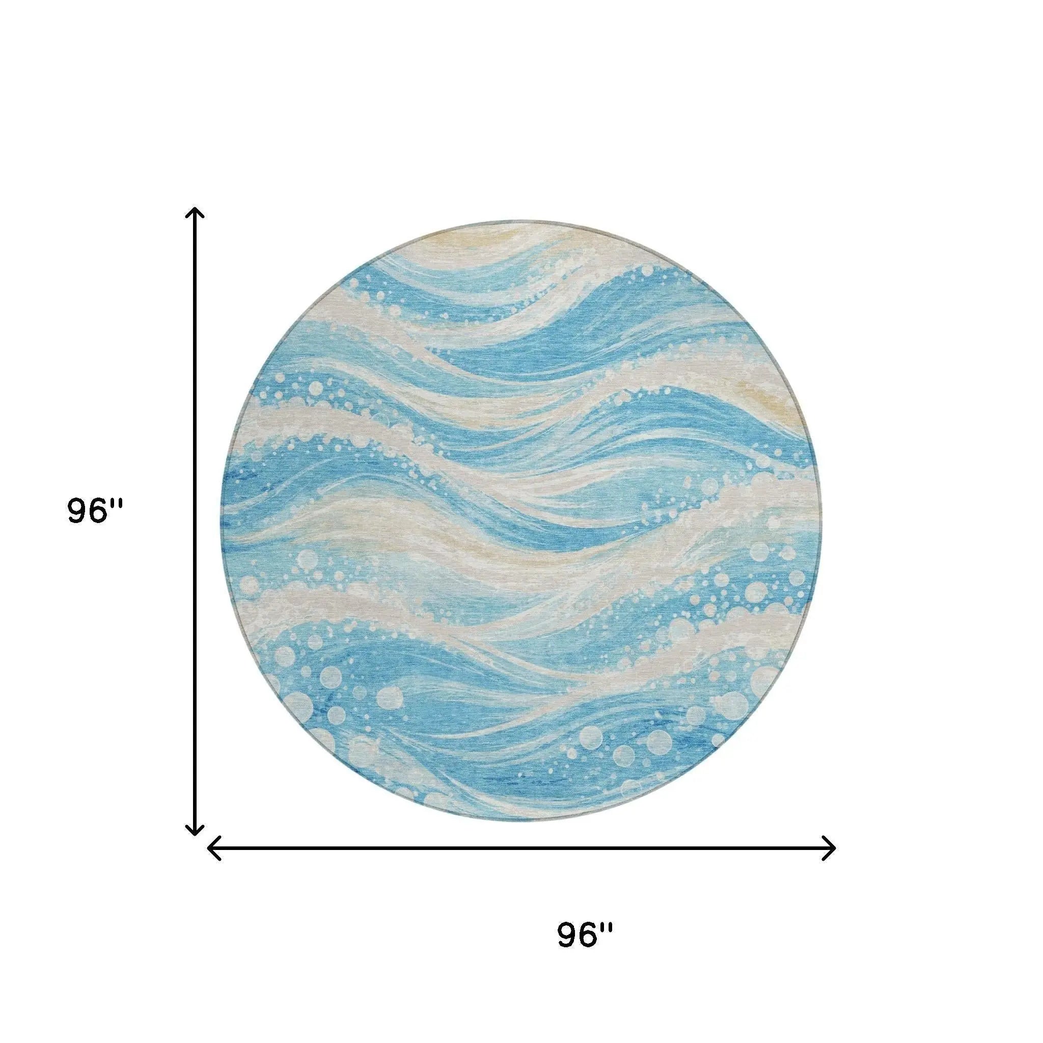 8' Sky Blue And Blue Round Abstract Washable Indoor Outdoor Area Rug Homeroots Outdoor