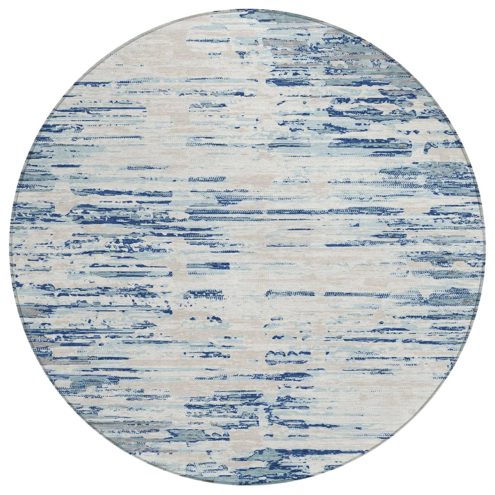 8' Sky Blue And Blue Round Abstract Washable Indoor Outdoor Area Rug Homeroots Outdoor