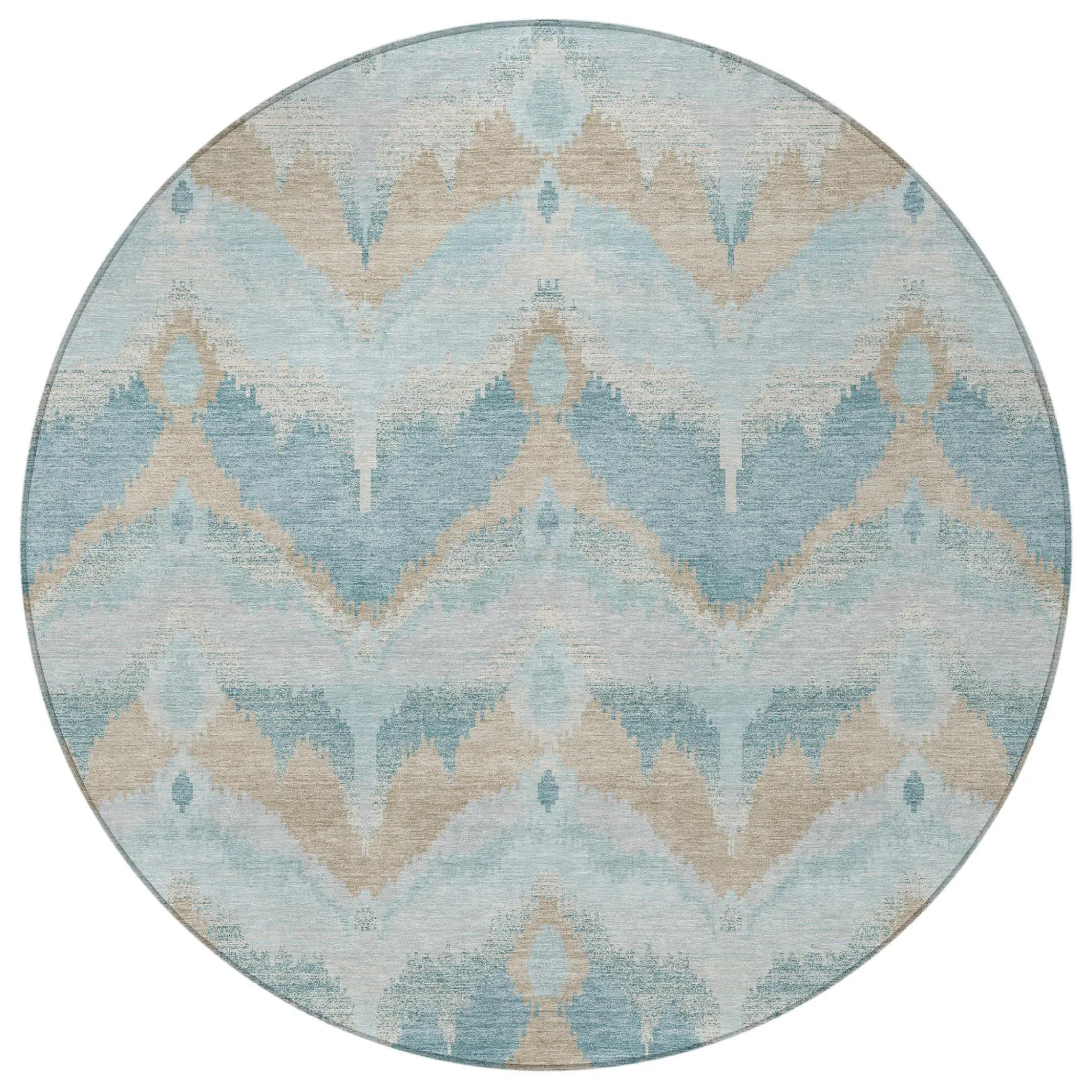 8' Sky Blue And Blue Round Abstract Washable Indoor Outdoor Area Rug Homeroots Outdoor