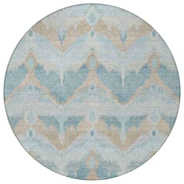 8' Sky Blue And Blue Round Abstract Washable Indoor Outdoor Area Rug Homeroots Outdoor
