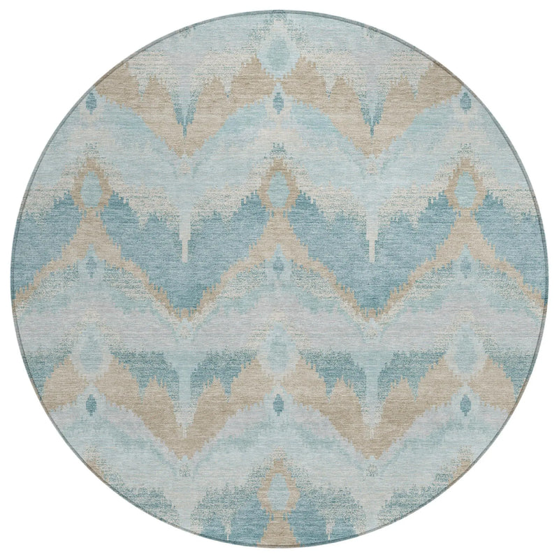 8' Sky Blue And Blue Round Abstract Washable Indoor Outdoor Area Rug Homeroots Outdoor