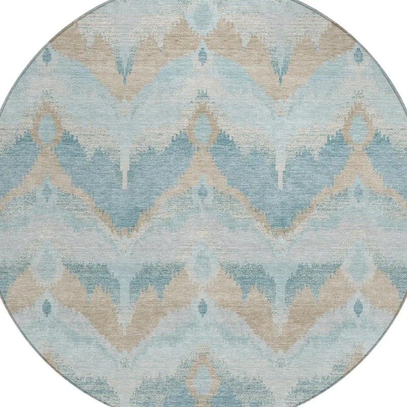 8' Sky Blue And Blue Round Abstract Washable Indoor Outdoor Area Rug Homeroots Outdoor
