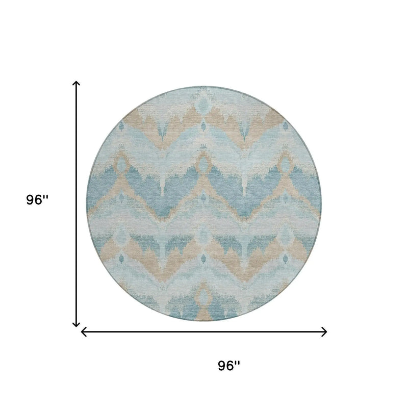 8' Sky Blue And Blue Round Abstract Washable Indoor Outdoor Area Rug Homeroots Outdoor