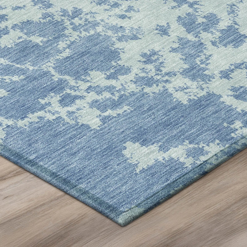 8' Sky Blue And Blue Round Abstract Washable Indoor Outdoor Area Rug Homeroots Outdoor