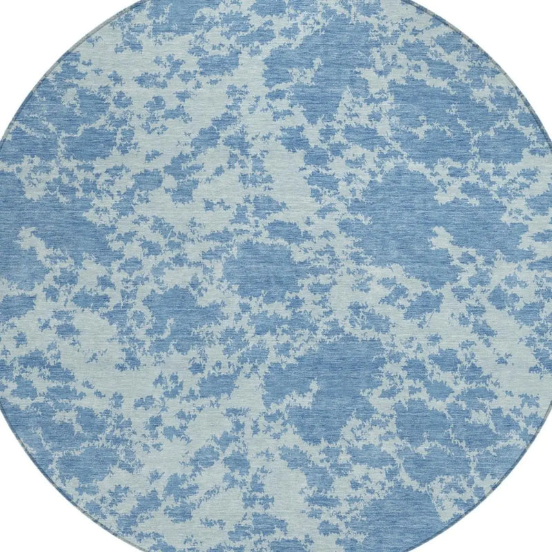8' Sky Blue And Blue Round Abstract Washable Indoor Outdoor Area Rug Homeroots Outdoor