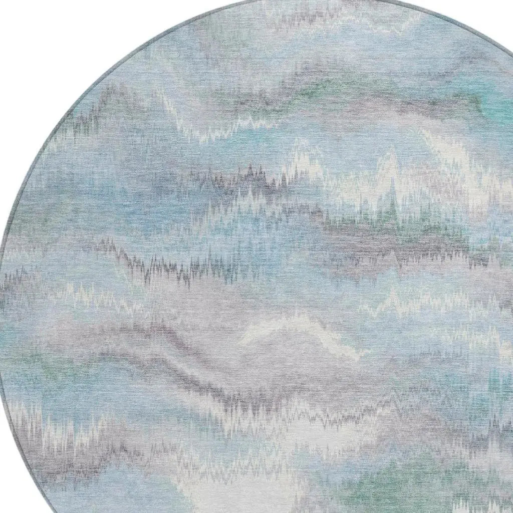 8' Sky Blue And Blue Round Abstract Washable Indoor Outdoor Area Rug Homeroots Outdoor