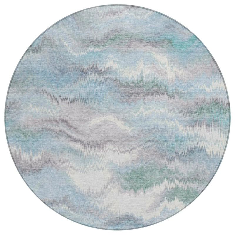 8' Sky Blue And Blue Round Abstract Washable Indoor Outdoor Area Rug Homeroots Outdoor