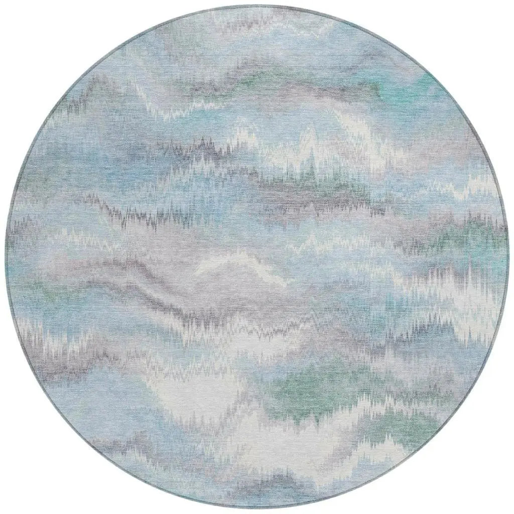8' Sky Blue And Blue Round Abstract Washable Indoor Outdoor Area Rug Homeroots Outdoor