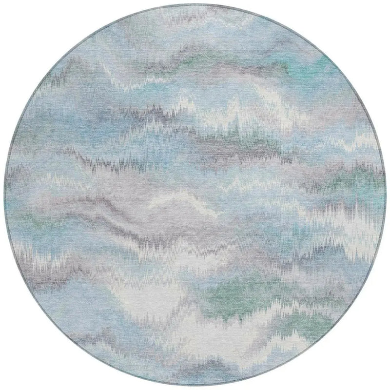 8' Sky Blue And Blue Round Abstract Washable Indoor Outdoor Area Rug Homeroots Outdoor