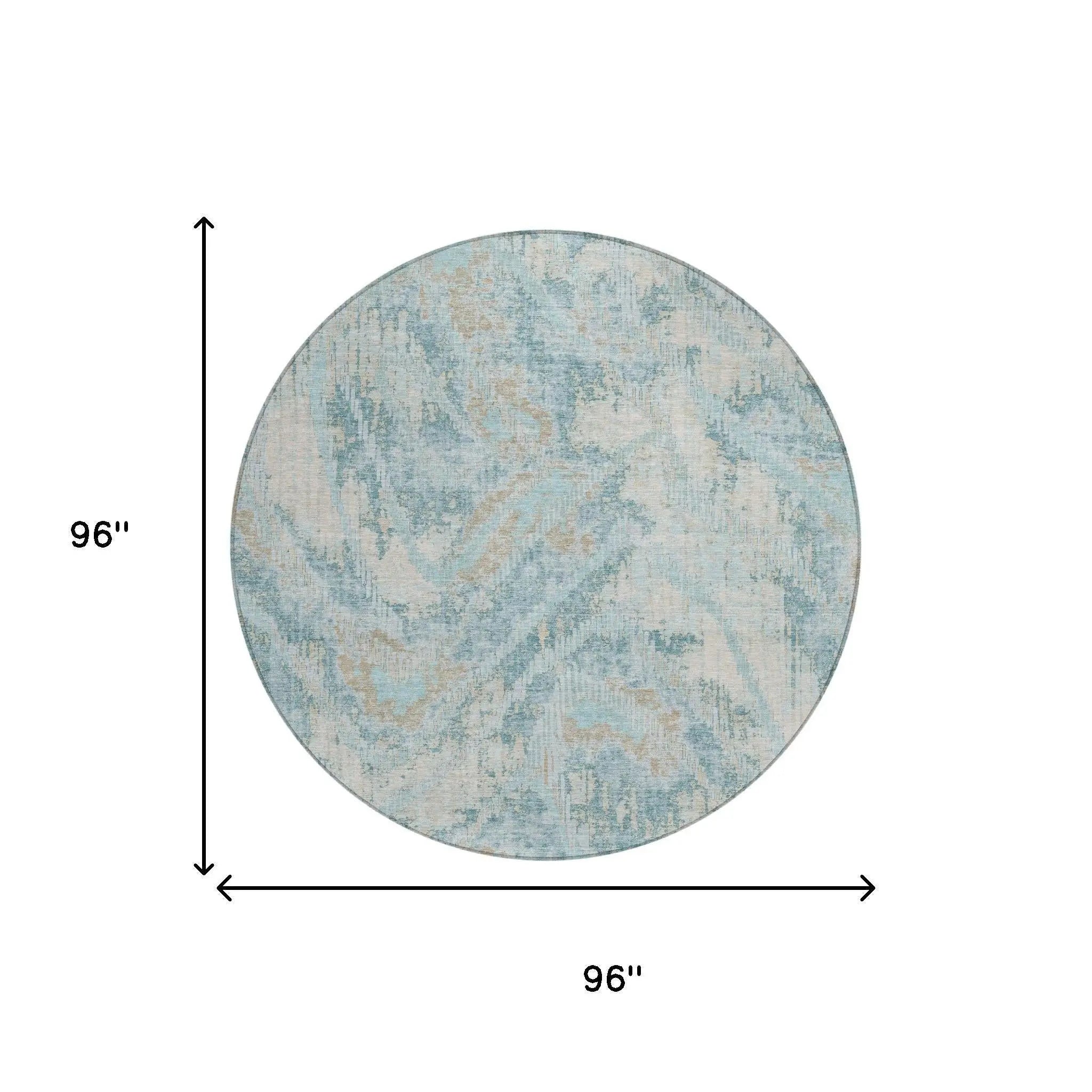 8' Sky Blue And Blue Round Abstract Washable Indoor Outdoor Area Rug Homeroots Outdoor