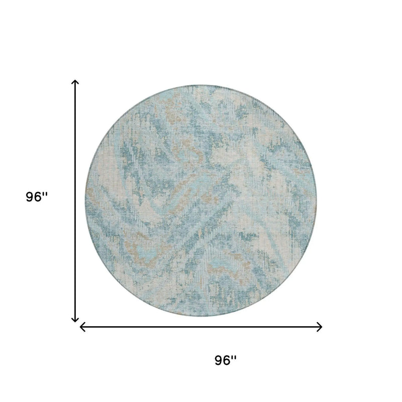 8' Sky Blue And Blue Round Abstract Washable Indoor Outdoor Area Rug Homeroots Outdoor
