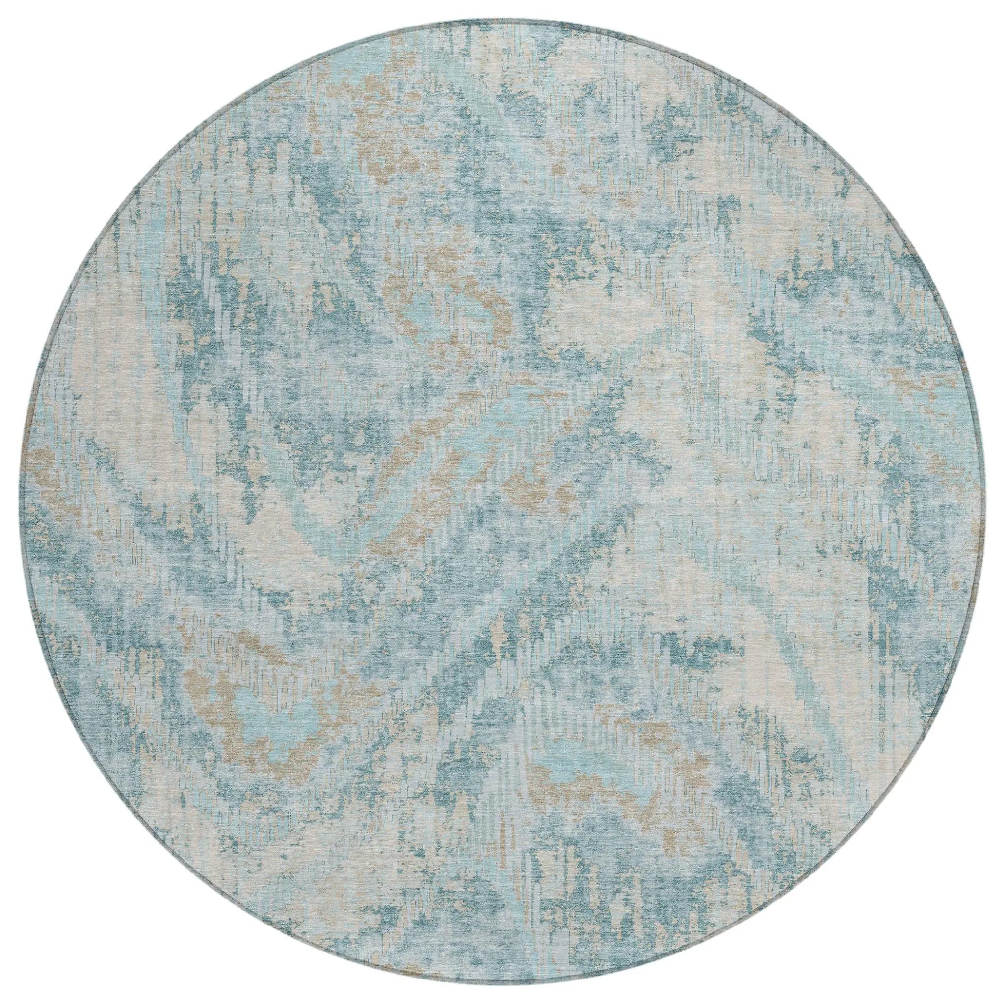 8' Sky Blue And Blue Round Abstract Washable Indoor Outdoor Area Rug Homeroots Outdoor