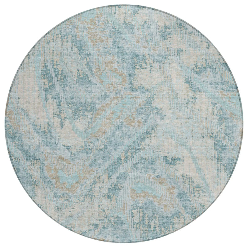 8' Sky Blue And Blue Round Abstract Washable Indoor Outdoor Area Rug Homeroots Outdoor