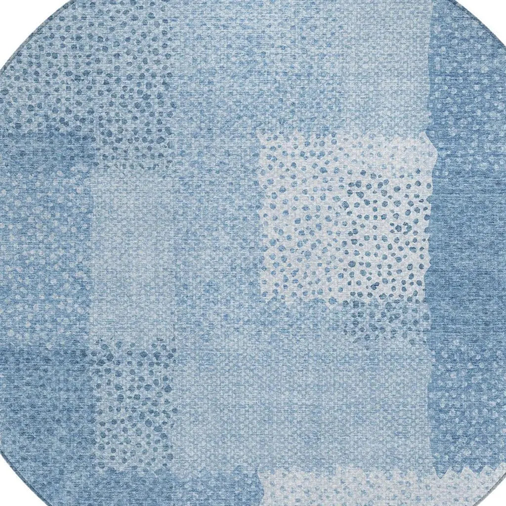 8' Sky Blue And Blue Round Abstract Washable Indoor Outdoor Area Rug Homeroots Outdoor