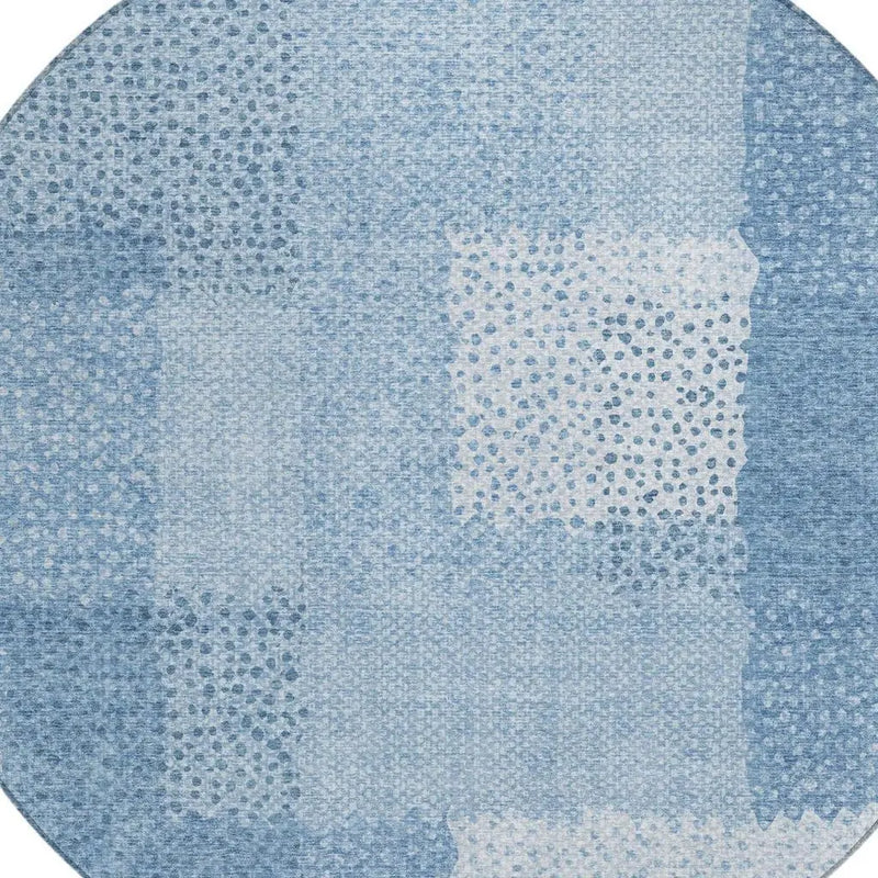 8' Sky Blue And Blue Round Abstract Washable Indoor Outdoor Area Rug Homeroots Outdoor