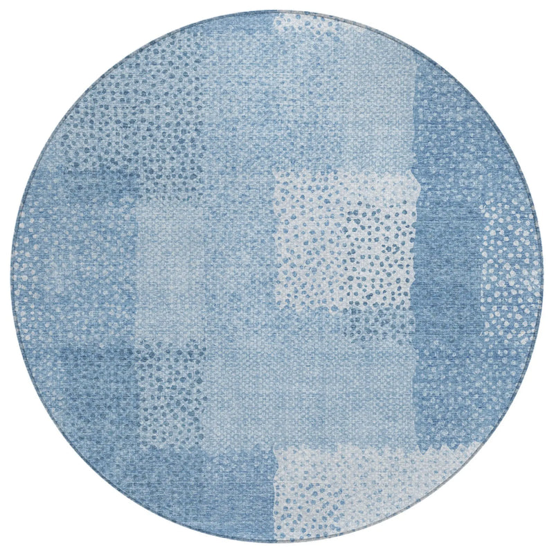 8' Sky Blue And Blue Round Abstract Washable Indoor Outdoor Area Rug Homeroots Outdoor