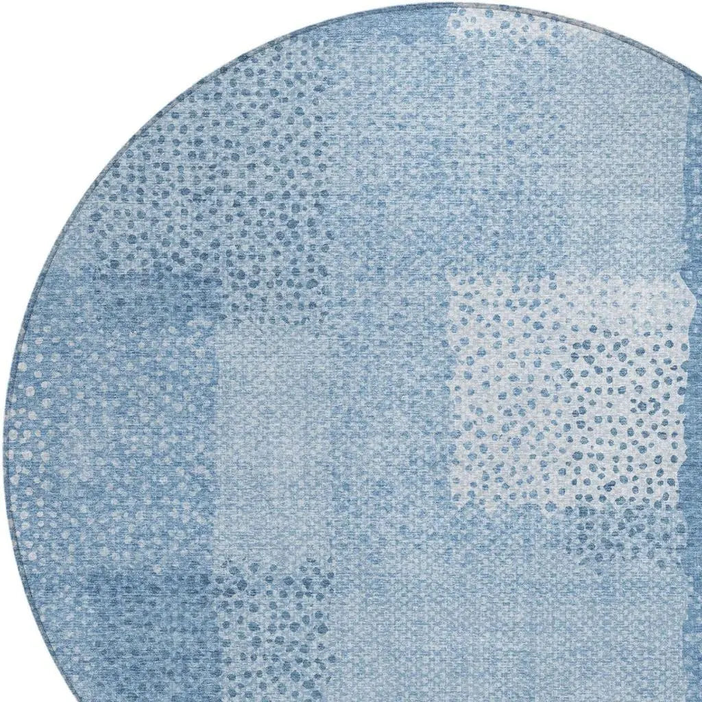8' Sky Blue And Blue Round Abstract Washable Indoor Outdoor Area Rug Homeroots Outdoor